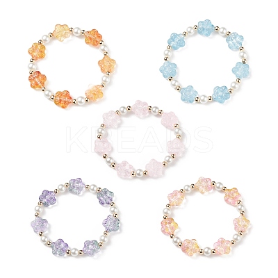 5Pcs 5 Color Glass Plum Blossom & Imitation Pearl Beaded Stretch Bracelets Set BJEW-JB08943-1