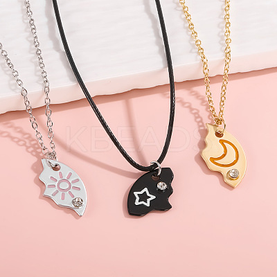 3Pcs Star & Moon & Sun Friendship Alloy Enamel Pendant Necklaces FS-WG4D9F6-01-1