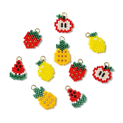 5Pcs 5 Styles Glass Seed Beaded Pendants PALLOY-CJ00126-1