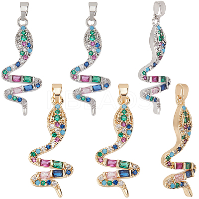 6Pcs 2 Colors Brass Micro Pave Cubic Zirconia Pendants KK-BBC0019-19-1