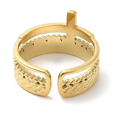 304 Stainless Steel Criss Cross Open Cuff Ring for Women RJEW-I098-13G-1