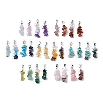 28Pcs 28 Styles Natural Mixed Gemstone Chip Pendants PALLOY-JF02817-1