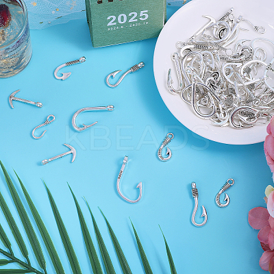 70Pcs 7 Styles Tibetan Style Alloy Hook Clasps FIND-CA0010-15-1