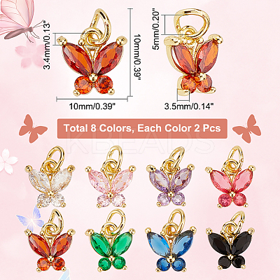 16Pcs 8 Colors Rack Plating Brass Inlaid Cubic Zirconia Charms KK-DC0001-82-1