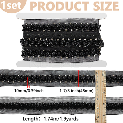 1.9 Yards Grenadine Mesh Lace Trim with Resin Beads and Rhinestone OCOR-FG0002-98A-1