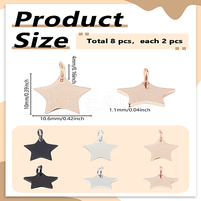 8Pcs 4 Colors 304 Stainless Steel Charms STAS-LP0003-55-1