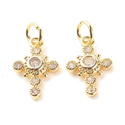 Brass Micro Pave Clear Cubic Zirconia Pendants ZIRC-P094-01G-RS-1