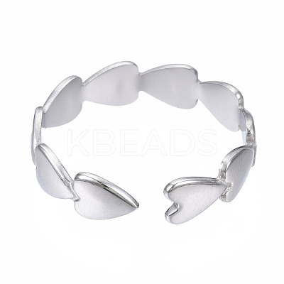 Non-Tarnish 304 Stainless Steel Heart Wrap Open Cuff Ring RJEW-T023-69P-1
