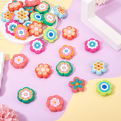 32Pcs 8 Styles Flower PVC Beads KY-TA0001-49-1