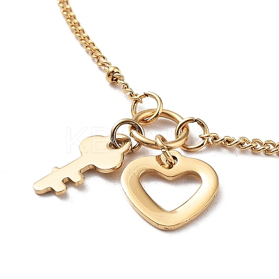 Ion Plating(IP) Heart and Key Pendant Necklaces NJEW-Q335-05A-G-1