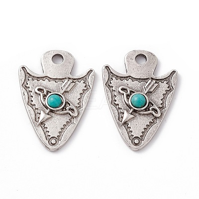 Synthetic Turquoise Half Round Pendants PALLOY-D013-03AS-1