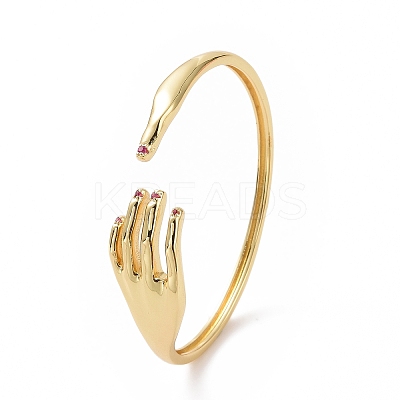 Cubic Zirconia Hand Palm Open Cuff Bangle BJEW-F445-14G-1