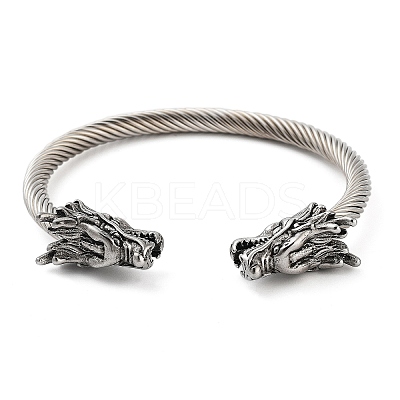 Dragon Head 304 Stainless Steel Open Cuff Bangles for Women BJEW-E094-23AS-1