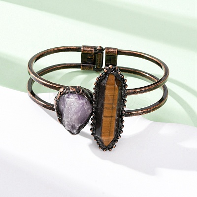 Natural Tiger Eye & Amethyst Beads Bangeles G-B150-05R-05-1