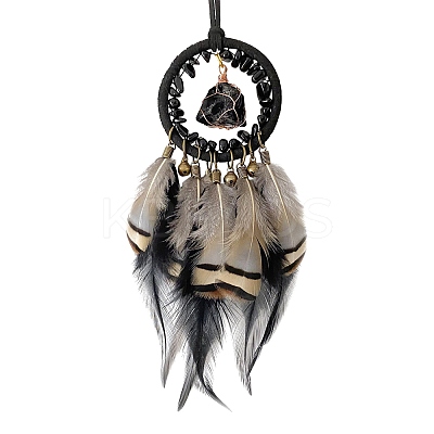 Irregular Nugget Woven Net/Web with Feather Pendant Decoration PW-WG89B61-01-1