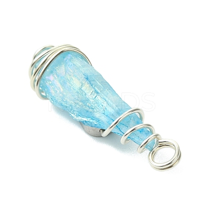 2Pcs Electroplated Natural Quartz Crystal Dyed Copper Wire Wrapped Pendants PALLOY-JF03166-02-1