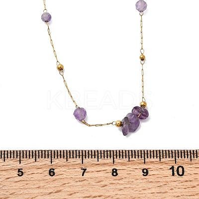Natural Amethyst Chip 304 Stainless Steel Link Chain Necklaces for Women NJEW-K255-59G-1