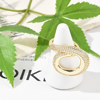 Brass Micro Pave Clear Cubic Zirconia Cuff Rings for Women Men RJEW-Z080-04G-1