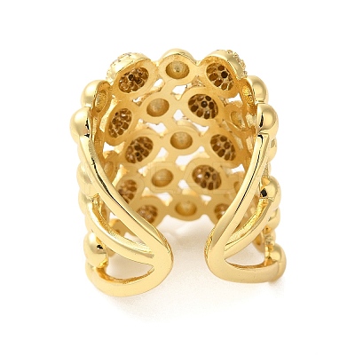 Brass Micro Pave Clear Cubic Zirconia Open Cuff Rings RJEW-A046-12G-1