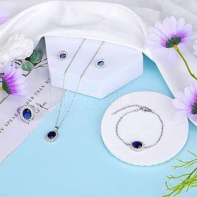 Cubic Zirconia Oval Pendant Necklace & Link Bracelet & Cuff Ring & Stud Earrings SJEW-SZC0001-01C-1