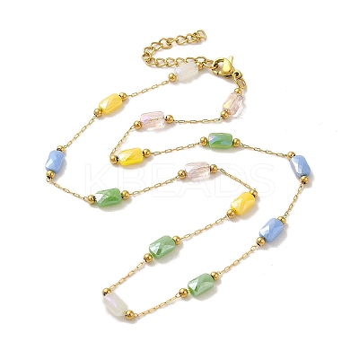 304 Stainless Steel with Glass Necklaces NJEW-B077-09G-1