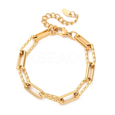 304 Stainless Steel Paperclip Chain Bracelets for Women BJEW-Z128-01G-03-1