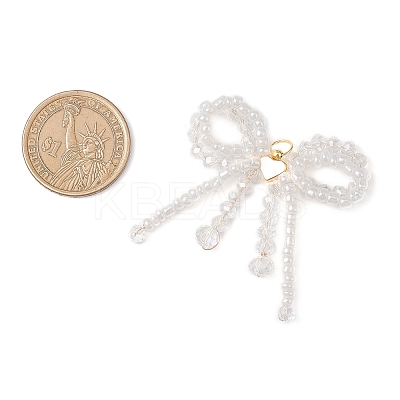 Glass Seed Beaded Bowknot with Heart Pendants PALLOY-MZ01162-02-1