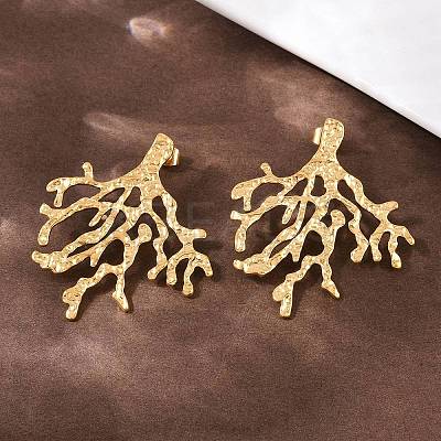 304 Stainless Steel Coral Stud Earrings EJEW-I320-09G-1