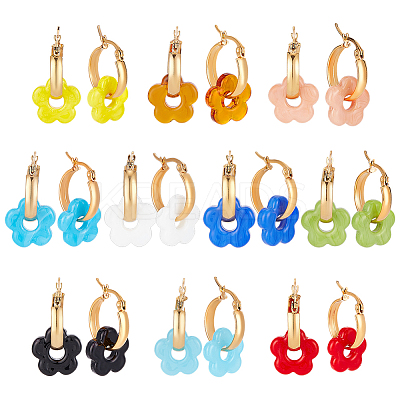 10 Pairs 10 Colors Handmade Lampwork with 304 Stainless Steel Hoop Earrings EJEW-WR00001-1