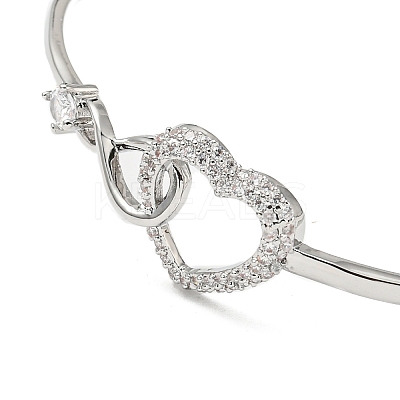 Infinity Heart Brass with Clear Cubic Zirconia Cuff Bangle with Safety Chains LS-BJEW-L683-02P-1