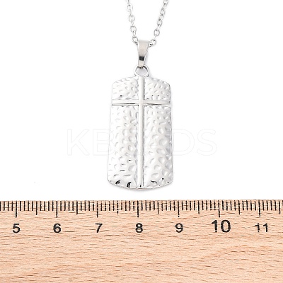 Texture Rectangle with Cross 304 Stainless Steel Pendant Necklaces NJEW-H059-12P-1