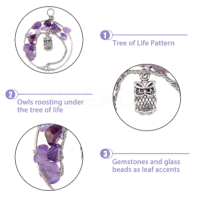 7Pcs 7 Styles Owl Alloy Chip Beads Copper Wire Wrapped Pendant Sets FIND-FH0006-75-1
