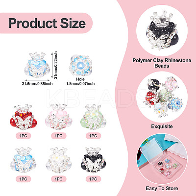 6Pcs 6 Colors Polymer Clay Rhinestone Beads FIND-TA0006-53-1