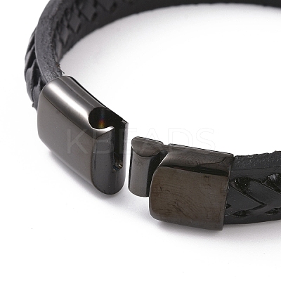 Black Leather Braided Cord Bracelet with 304 Stainless Steel Magnetic Clasps BJEW-P275-19-1