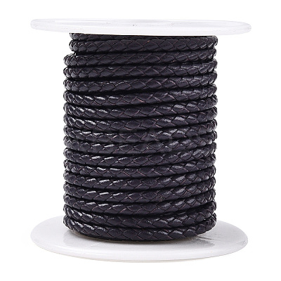 Braided Cowhide Leather Cord NWIR-N005-01G-3mm-1