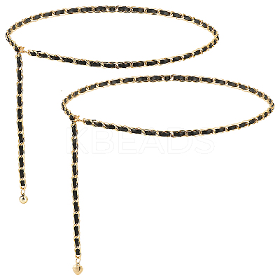 2Pcs 2 Style Aluminum Link Chain Belts with Round & Heart Charms AJEW-FG0002-89-1