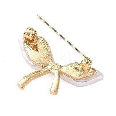 Bowknot Crystal Rhinestone & Plastic Pearl Brooch JEWB-G040-03G-1