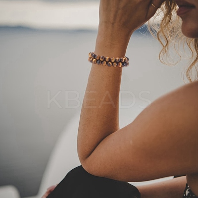 Natural Tiger Eye Braided Bead Bracelet BJEW-SW00001-11-1