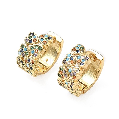 Heart Brass Micro Pave Cubic Zirconia Hoop Earrings EJEW-A132-10G-01-1