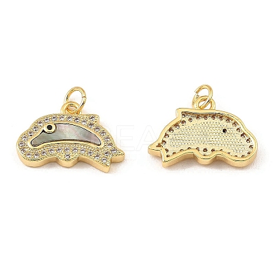 Brass Cubic Zirconia with Shell Pendants KK-K342-22G-1
