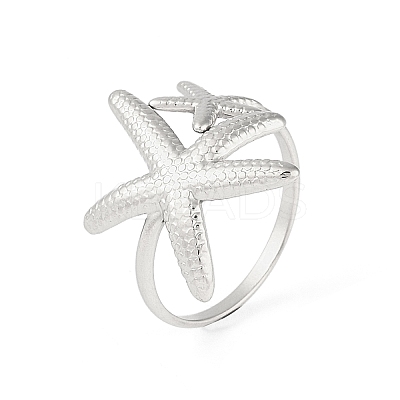 Non-Tarnish 304 Stainless Steel Starfish Open Cuff Rings for Women RJEW-S418-03P-1