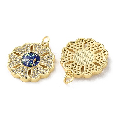 Brass Micro Pave Clear Cubic Zirconia Pendants KK-C045-32G-1