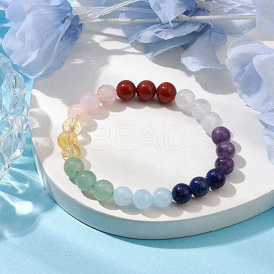 Chakra 8mm Round Natural Quartz Crystal & Amethyst & Lapis Lazuli & Quartz & Green Aventurine & Rose Quartz & Red Jasper BJEW-JB10624-03-1