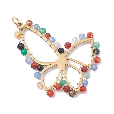 Natural Multi-Color Agate Faceted Pendants PALLOY-JF02564-01-1