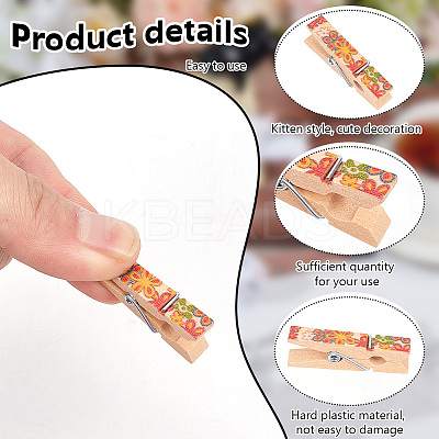 10Pcs 10 Styles Flower Printed Wooden Craft Pegs Clips AJEW-WH0248-505-1