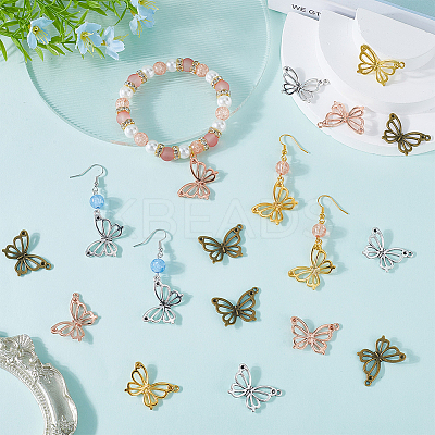 64Pcs 4 Colors Tibetan Style Alloy Hollow Pendants FIND-SC0014-41-1