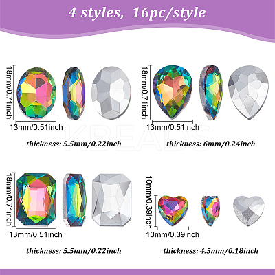 64Pcs 4 Style Glass Rhinestone Cabochons RGLA-FG0001-19-1