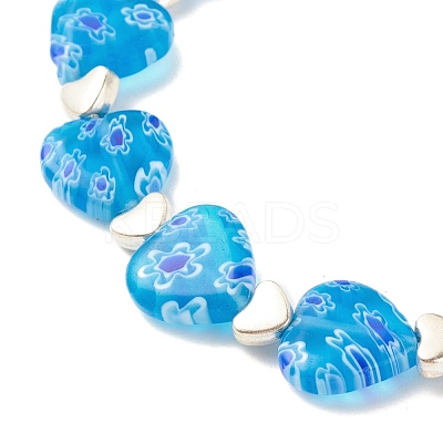 Handmade Millefiori Lampwork & Alloy Heart Beaded Stretch Bracelet BJEW-JB08042-02-1