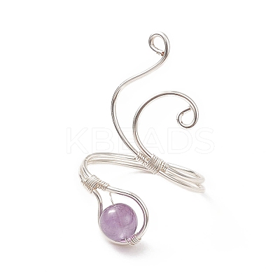 Gemstone Round Beaded Open Cuff Ring RJEW-JR00545-1