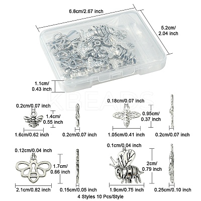 40Pcs 4 Styles Tibetan Style Alloy Pendants TIBEP-FS0001-16-1